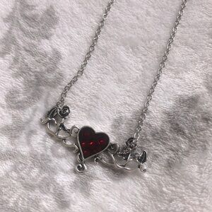 Red Heart and Rose Necklace/Choker